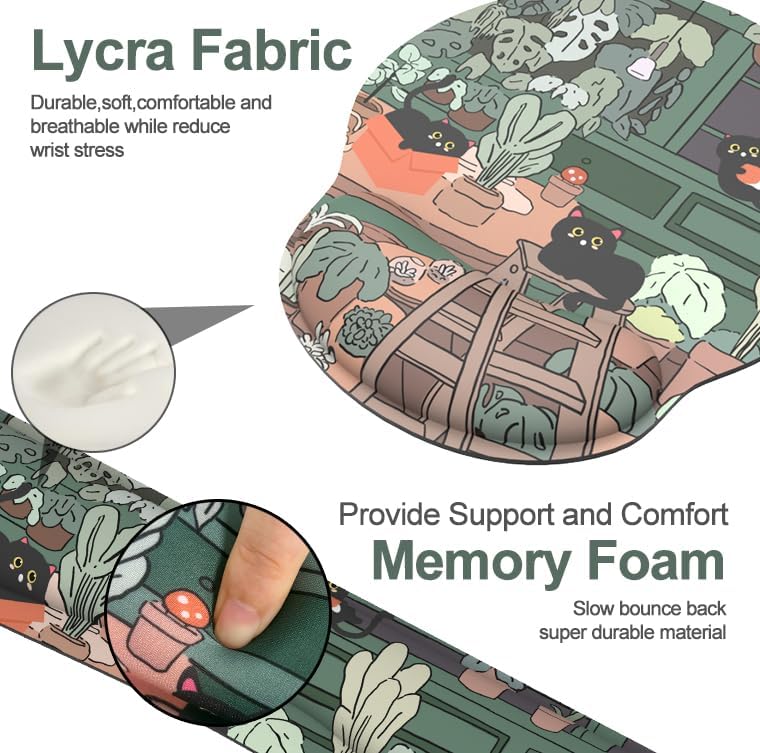 JIGOO Ergonomic Mouse Pad with Wrist Rest and Keyboard Wrist Rest, Mousepad and Wrist Rest for Computer Keyboard, Pain Relief, Non-Slip Rubber Base, Mouse Pad with Wrist Support for Gaming, Office, Cat - Image 3